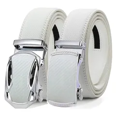 【新品】 [Xsfirecow] ベルト メンズ 大きいサイズ 【2本セット】ゴルフ 白 革 オートロック 長いおしゃれ オートロック式 レザー 紳士 穴無し カジュアル 130cm (06【穴なしベルト2本セット】)