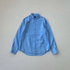ラルフローレン リネンシャツ ライトブルー ポニー刺繍 青 T1544 C5