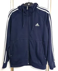 アディダス 3本線 トレーナー フードジップアップ ネイビー
