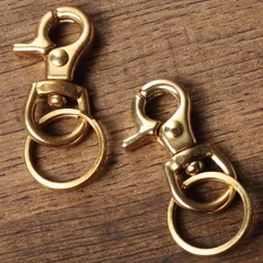 真鍮 キーホルダー ナスカン 2個セット 二重リング付 キーリング ブラス カラビナ 小型 コンパクト アンティークゴールド 回転式 Dカン レバーフック 鍵 キーリング メンズ レディース ヴィンテージ アメカジ レザークラフト ハンドメイド パーツ DIY
