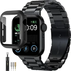 104h2734 [FALSAD] 新型 Apple Watchバンド ステンレス 保護ケース付き 対応 Se3/Se2/Se/Series11/10/9/8/7/6/5/4 交換バンド  長さ調整器具付き 男女兼用ベルト（44mm ブラック）