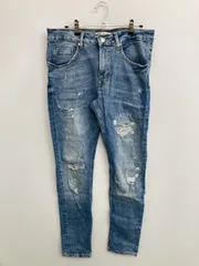 ZARA ザラ デニムパンツ USA31 ブルー フルレングス 無地 スキニー・タイト テーパード レギュラー クラッシュ・ダメージ