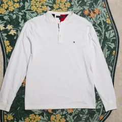 トミーヒルフィガー 白 ヘンリーネック 長袖Tシャツ