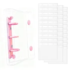 新品 サムコス システム手帳 シール帳 透明 3穴 A8サイズ ノートカバー バインダー PVC製 日記帳 シール収納 バインダー クリアポケット 30枚の透明リフィル付き (ピンク A8)