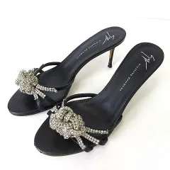 ジュゼッペザノッティデザイン GIUSEPPE ZANOTTI DESIGN ミュール サンダル 本革 レザー ビジュー装飾 38 黒 ブラック 24.0cm くつ 靴 シューズのサムネイル