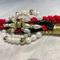 【高級感◎】帯締め パール×ゴールド装飾　赤黒 和装小物 成人式・振袖・浴衣に