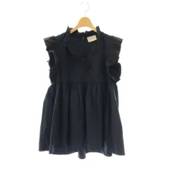 ユナイテッドアローズ A DAY IN THE LIFE UNITED ARROWS カシュクールフリルギャザー シャツ ブラウス L ネイビー ブラック フレンチスリーブ /OK ■OS