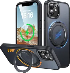 104h2745 iPhone 11 用 ケース Magsafe対応 ワイヤレス充電 360°回転スタンド  Gunwon  米軍規格 耐衝撃 半透明 マット感 マグセーフ リング マグネット搭載 「ブラック」のサムネイル