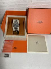 付属品充実】HERMES クリッパー オレンジ文字盤 外箱 冊子 余りコマ付 