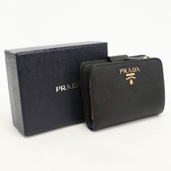 極美品✨PRADA プラダ サフィアーノ 二つ折り財布 黒 ゴールド金具