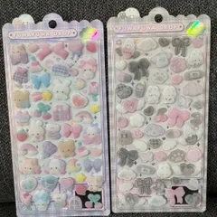 正規品 ぬいぬいふわふわ しろくろふわふわ シール 2点セット ぷっくりシール 送料無料　クーリア　ボンボンドロップシール