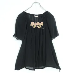ピンクハウス★大人可愛い♪お花モチーフ フレア シフォントップス チュニックブラウス 黒系 z19722