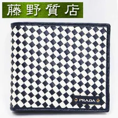 プラダ PRADA 二つ折り財布 レザー ネイビー 白 ゴールド金具 2M0738 プラダ 財布 メンズ レディース ウォレット ブランド 財布 二つ折り コンパクト 折りたたみ財布 8146
