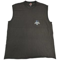 00年代 USA製 HARLEY DAVIDSON ハーレーダビッドソン ノースリーブＴシャツ モーターサイクル ブラック(メンズ 2X)中古 古着 X9624
