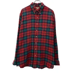 ～90s L.L.Bean 長袖 フランネルシャツ XL レッド グリーン エルエルビーン ボタンダウン チェック柄 ネルシャツ 秋物 a804-5974