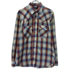 80s USA製 Levi's 長袖 チェックシャツ L ブルー マルチカラー リーバイス スナップボタン 胸ポケット 80年代 チェック柄 春物 a804-5987