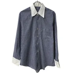 長袖 チェックシャツ L ネイビー ホワイト ボタン チェック柄 胸ポケット 襟芯 長袖シャツ 春物 a804-6014