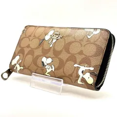 【遊び心を品に変える】　COACH　長財布 ラウンドファスナー ピーナッツコラボ スヌーピー シグネチャー 12カード　ブラウン