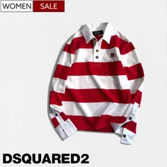【定価164,000円(税込)】DSQUARED2 ディースクエアード ボーダー柄ラガーシャツをレディにひとヒネリ♪１枚でもサマになるロングスリーブラガーシャツ  ボーダー柄 ポロ カットソー 長袖 ロンT  ロンティ ポロ ホワイト×レッド S72HA119