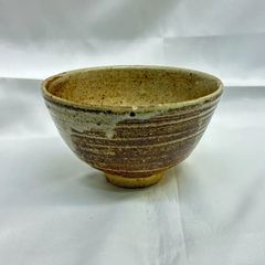 若尾昇苑 作】美濃焼 志野焼 筒茶碗 抹茶碗 植物紋 本体のみ 茶道具