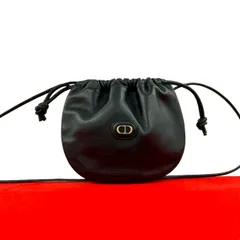 極 美品 Christian Dior クリスチャンディオール CD ロゴ 金具 レザー 本革 巾着 ショルダーバッグ ポシェット ブラック 黒 40332