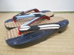オリジナル　雪下草　網代と備後絣の右近桐下駄　絣柄鼻緒　ブルー　23.5-25.5cm