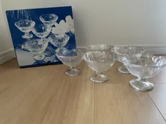 【未使用】曽我ガラスSOGA CONTEMPORARY GLASS COLLECTION デザートグラスセット5脚　脚付き　ガラス食器　レトロ　アイス皿パフェ皿フルーツ皿　P35391Wのサムネイル