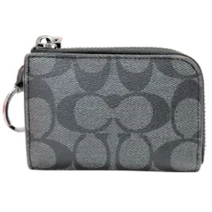 【中古】COACH コーチ コインケース F77929 財布 小銭入れ キーリング付き シグネチャー 定番 カードケース ブラック系 L字ファスナー A2501682【無料ギフトラッピング承ります】