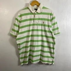 90s Polo Ralph Lauren ポロラルフローレン ボーダー ラガーシャツ 半袖 ポロシャツ ワンポイント ロゴ 刺繍 古着 VINTAGE Y2K コットン ホワイト グリーン L D422