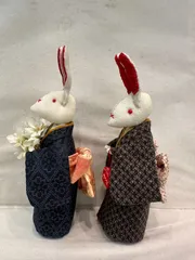 ちりめん細工 うさぎの置物 2体セット ペア 縁起物 着物 縮緬 ハンドメイド
