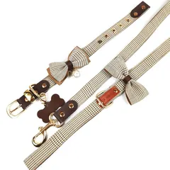 【新品】 Yurika 犬 首輪 リボン 猫 首輪 おしゃれなモダン 首輪 リード セット かわいい首飾り ネコ用くびわ 貴族風 蝶ネクタイ付き襟 レー ス ペットへのギフト 犬猫 用 調節可能 ペットのアクセサリ(S:首周り範囲19-24cm,ブラウン)