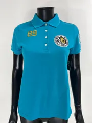 【USED】PEARLY GATES パーリーゲイツ 綿 半袖 ポロシャツ ロゴ刺繍 ブルー系 青 レディース 1 M ゴルフウェア