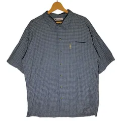 Columbia/コロンビア 半袖シャツ ボタンダウン チェック柄 アウトドア ワンポイントロゴ チェックシャツ XLサイズ ライトブルー