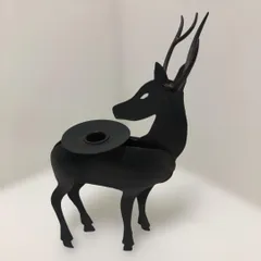 鹿モチーフ キャンドルホルダー 北欧風 インテリア オブジェ ディスプレイ アイアン風 アニマル置物 シカ ブラック アンティーク調 店舗什器 雑貨 レトロ 雰囲気系 260421-4A