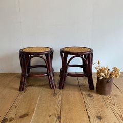 ナチュラル天然素材◾️籐ラタン製 丸椅子/ ラウンドスツール 丸