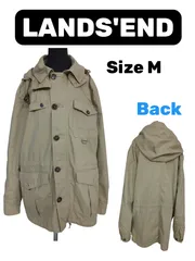 LANDS' END マウンテンパーカー ベージュ フード付き コットンジャケット メンズM〜L相当 レディース着用可