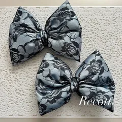 ⑨  体育祭 文化祭 イベント 推し活 盛り髪 リボン 水色×黒バラレース  2個セット