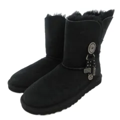 アグ オーストラリア UGG australia ショートブーツ ムートン ボア スエード チャーム 23 黒 ブラック /FF ■GY62