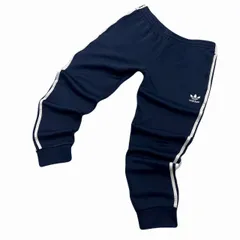 アディダス トラックパンツ メンズ 2XO ネイビー ホワイトのサイドライン 裾リブ ジャージパンツ 濃紺 大きめサイズ