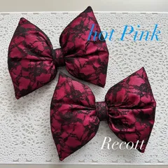 ⑪ 体育祭 文化祭 盛り髪 リボン ホットピンク×黒小花柄レース  2個セット！ 推し活 イベント JK