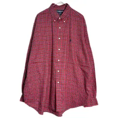 90年代 RALPH LAUREN ラルフローレン YARMOUTH ボタンダウンシャツ チェック レッド(メンズ 17 1/2)中古 古着 X9664