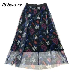【タグ付】iS ScoLar イズスカラー チュールスカート M 花柄 ブラック系のサムネイル