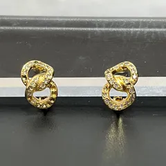 【Christian Dior】クリスチャンディオール チェーンモチーフイヤリング ラインストーン装飾 メタル レディース ゴールド 金色 ヴィンテージ