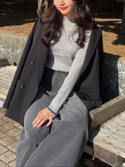 GeeRA ジーラ ニット/セーター M グレー ナイロン 無地 ミドル丈 長袖 クルーネック(丸首)