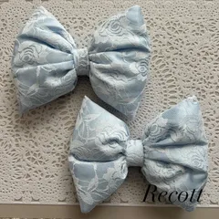 ⑫ 体育祭 文化祭 盛り髪 リボン 薄い水色×白バラレース 2個セット 推し活 イベント