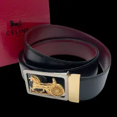 美品 CELINE セリーヌ 馬車金具 レザーベルト ブラック 本革 ヴィンテージ 小物 男女兼用 イタリア製のサムネイル