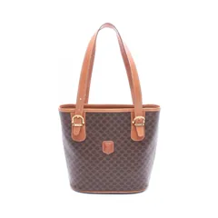 セリーヌ CELINE トートバッグ マカダム ダークブラウン/ブラウン PVCコーティングキャンバス レザー マカダム トートバッグ レディース Used B