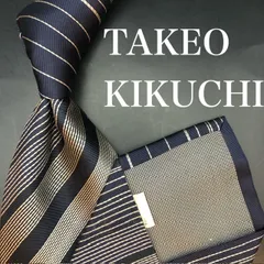 【美品】TAKEO KIKUCHI ネクタイ 総柄 ストライプ ネイビー 紺