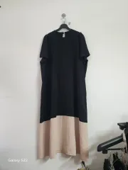 ブラック/ベージュ バイカラー ロング ONE PIECE