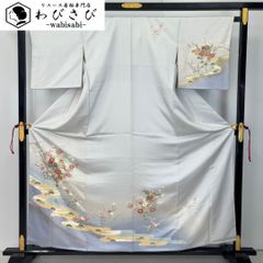 紬着物 抽象枝葉模様 モノトーン しつけ糸 K-5878 紬着物 抽象枝葉模様 モノトーン しつけ糸 K-5878 - メルカリ